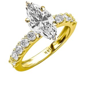 houston diamond district 14k yellow gold 3 carat lab grown diamond classic side stone prong set marquise cut diamond engagement ring (g-h color vs2-si1 clarity 2 ct center) size 7