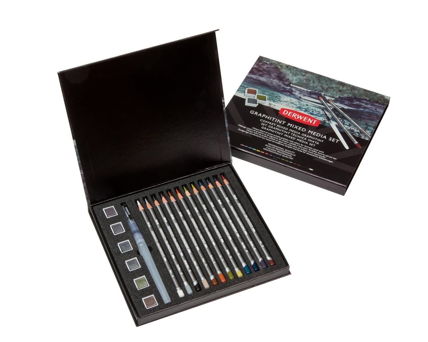 Derwent Graphitint Mixed Media Set, 19 Piece Set, Graphitint Paint, Pencils & Waterbrush (2305949)