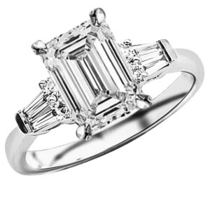 Houston Diamond District - Platinum 2 Carat LAB GROWN IGI CERTIFIED DIAMOND Prong Set Round And Baguette Emerald Cut Diamond Engagement Ring (G-H Color VS1-VS2 Clarity 1.5 Ct Center) | 10 7.5 4