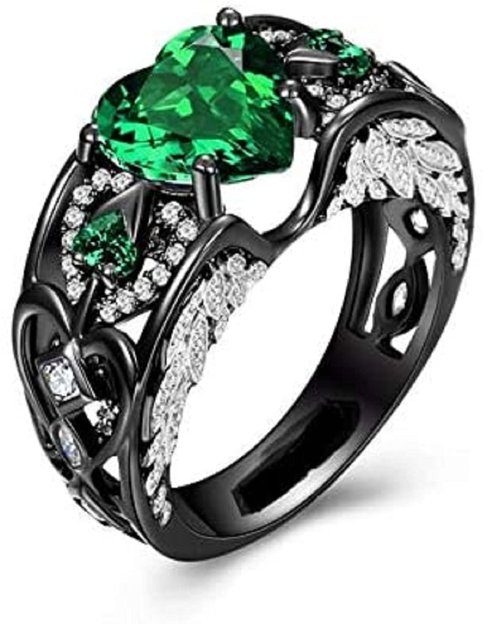 Creative jewels20 3.00Ct Heart Cut Green Emerald & Diamond Angel Wings Engagement Ring 14k Black Gold Finish (5)