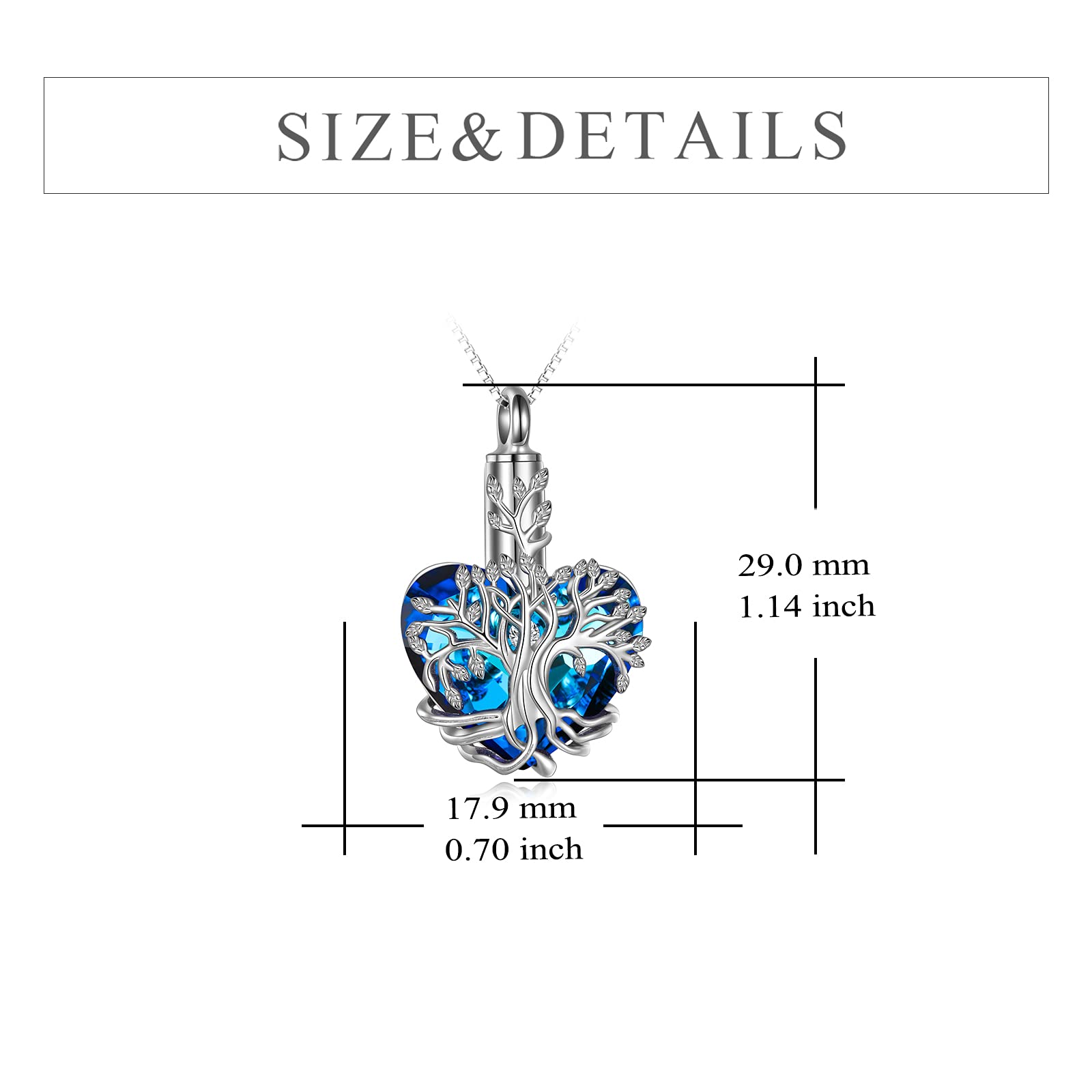 YFN Urn Necklace for Ashes for Women Tree of Life Heart Cremation Jewelry Sterling Silver with Blue Crystal with Funnel Filler Urn Jewelry Gifts for Women