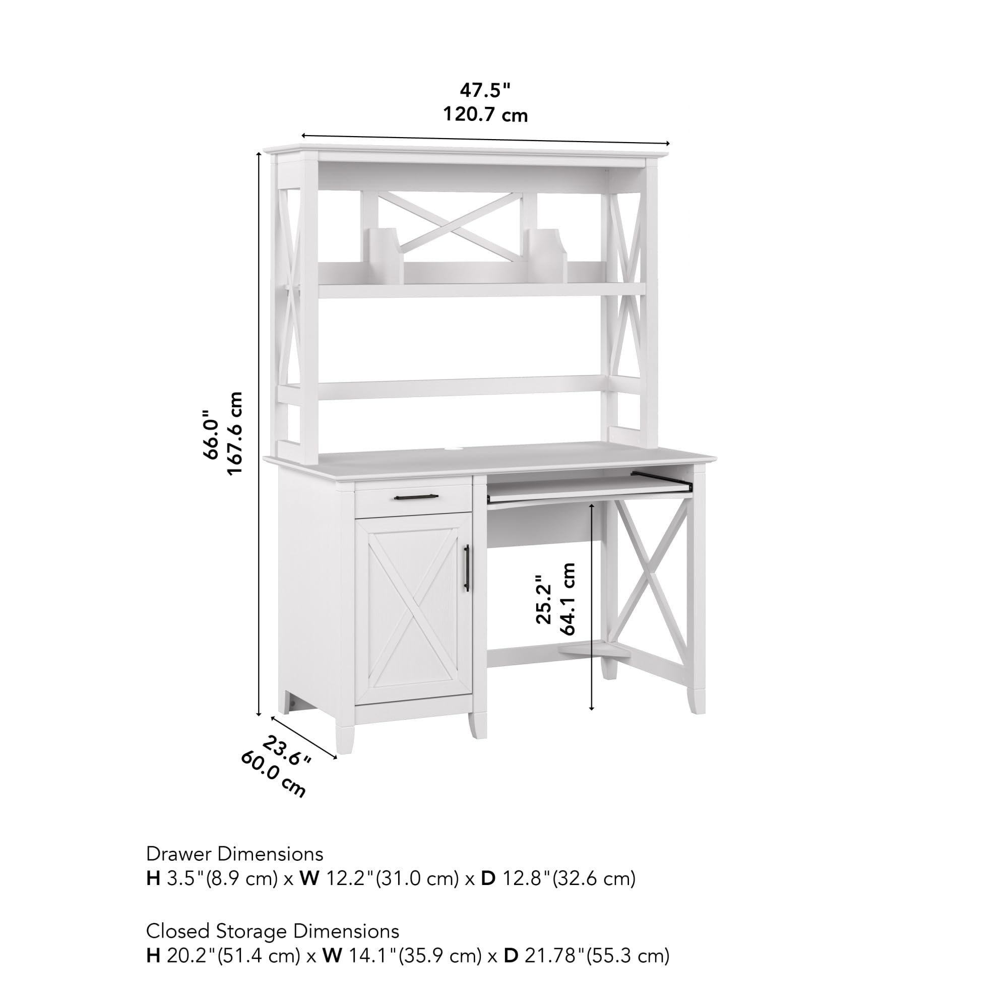 Bush Furniture Key West 48-inch Computer Desk with Hutch, Pure White Oak (KWD248WT-03)