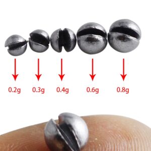 ZRUOYI Split Shot Fishing Weights Sinkers 205Pcs 5 Sizes Weights 0.2/0.3/0.4/0.6/0.8g Round Fishing Line Sinker Removable Egg Lead Assortment