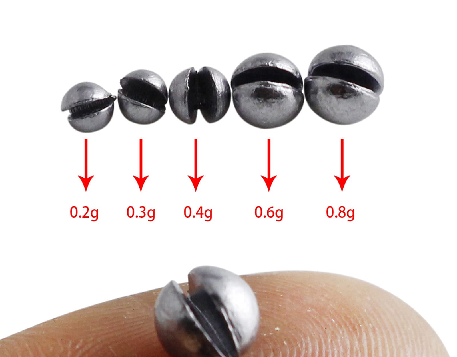 ZRUOYI Split Shot Fishing Weights Sinkers 205Pcs 5 Sizes Weights 0.2/0.3/0.4/0.6/0.8g Round Fishing Line Sinker Removable Egg Lead Assortment