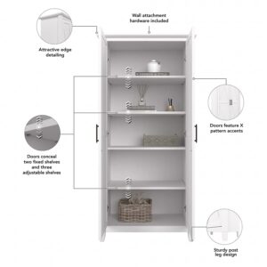 Bush Furniture Key West Tall Storage Cabinet with Doors in Pure White Oak