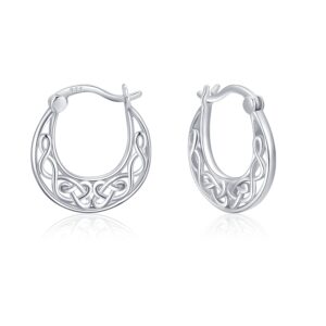 AOVEAO Celtic Knot Earrings 925 Sterling Silver Irish Celtic Hoop Huggie Earrings Irish Celtic Knot Small Round Earrings Jewelry for Women