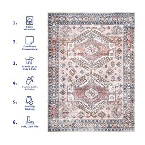 nuLOOM Mae Tribal Motif Machine Washable Accent Rug, 2' x 3', Peach, Rectangular, 0.1" Thick