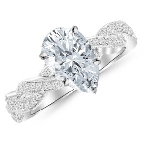 platinum 1.5 carat lab grown igi certified diamond vintage eternity love twisting split shank pear cut diamond engagement ring with milgrain (h-i color vs1-vs2 clarity 1 ct center)