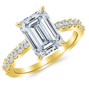 houston diamond district 14k yellow gold 2 carat lab grown diamond classic prong set emerald cut diamond engagement ring (g-h color vs1-vs2 clarity 1.5 ct center)