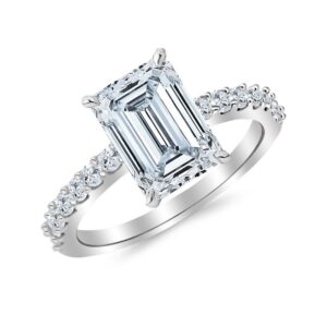 14K White Gold 3.5 Carat LAB GROWN DIAMOND Classic Prong Set Emerald Cut Diamond Engagement Ring (G-H Color VS1-VS2 Clarity 3 Ct Center)