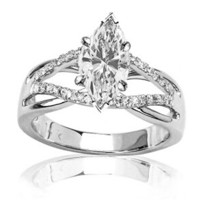 Houston Diamond District 14K White Gold 1 Carat LAB GROWN DIAMOND Infinity Twisting Split Shank Pave Set Round Marquise Cut Diamond Engagement Ring (D-E Color VS1-VS2 Clarity 0.75 Ct Center),size:7