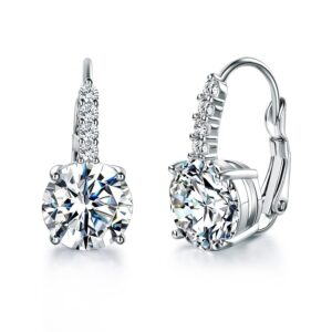 white gold plated round cut cubic zirconia drop dangle earrings prong setting bridal earrings for women