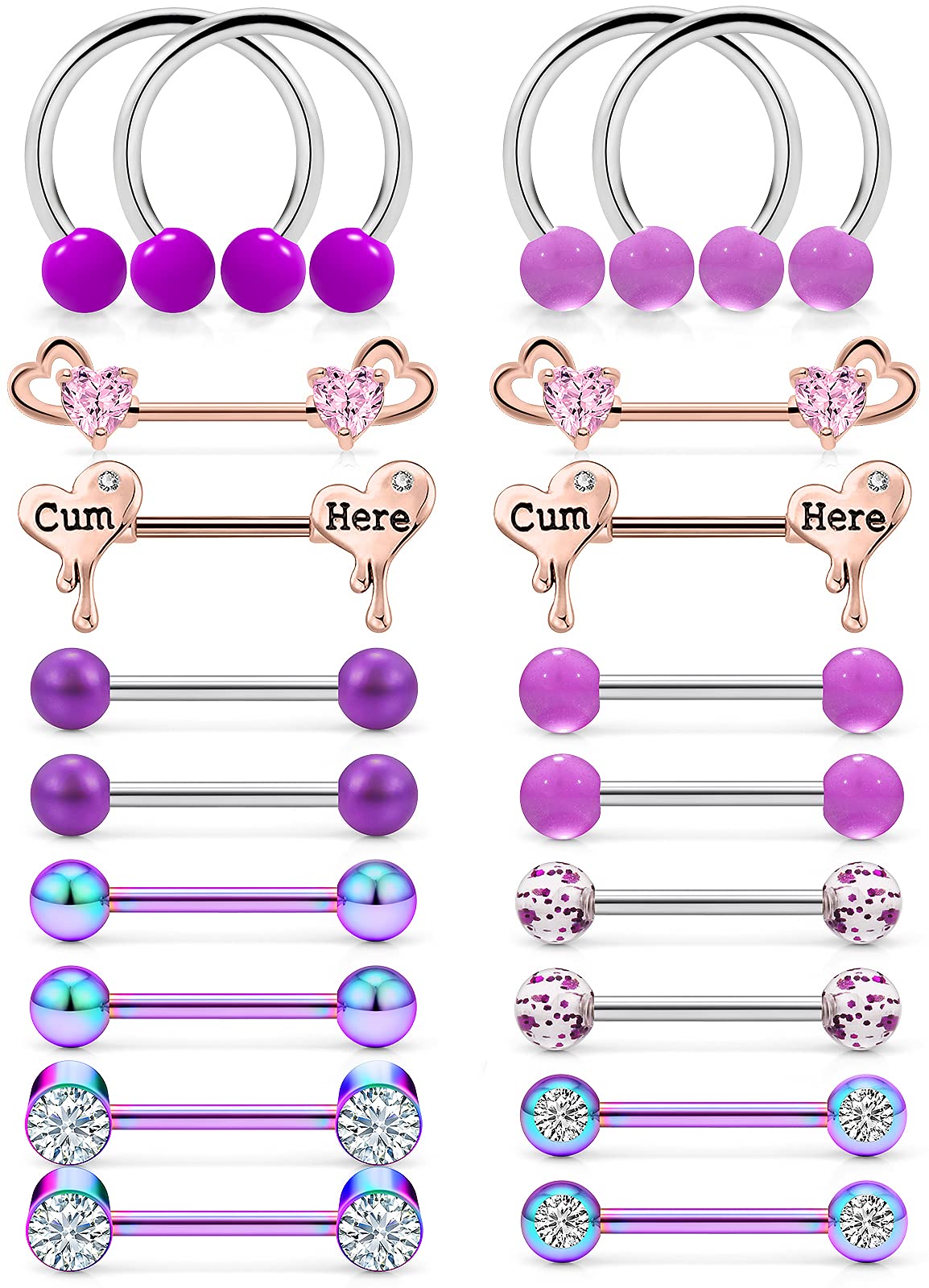 Ocptiy Nipple Rings for Women 14G Surgical Stainless Steel Horsesshoes Nipple Shield Barbell Ring Bar Nipplerings Body Nipple Piercing Jewelry Purple