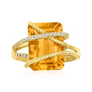 ross-simons 7.00 carat citrine and .15 ct. t.w. diamond ring in 14kt yellow gold. size 6