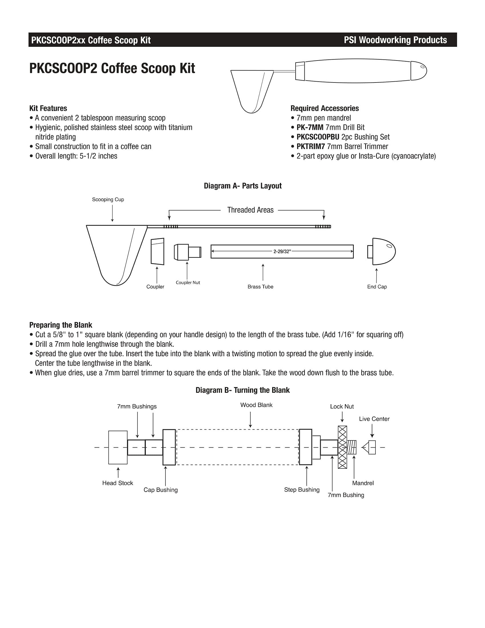 Penn State Industries PKCSCOOP2S Coffee Scoop Kit Woodturning Project, 2-Tbsp (Stainless Steel)