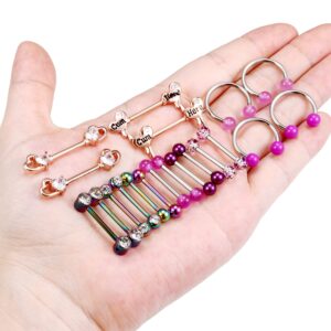 Ocptiy Nipple Rings for Women 14G Surgical Stainless Steel Horsesshoes Nipple Shield Barbell Ring Bar Nipplerings Body Nipple Piercing Jewelry Purple