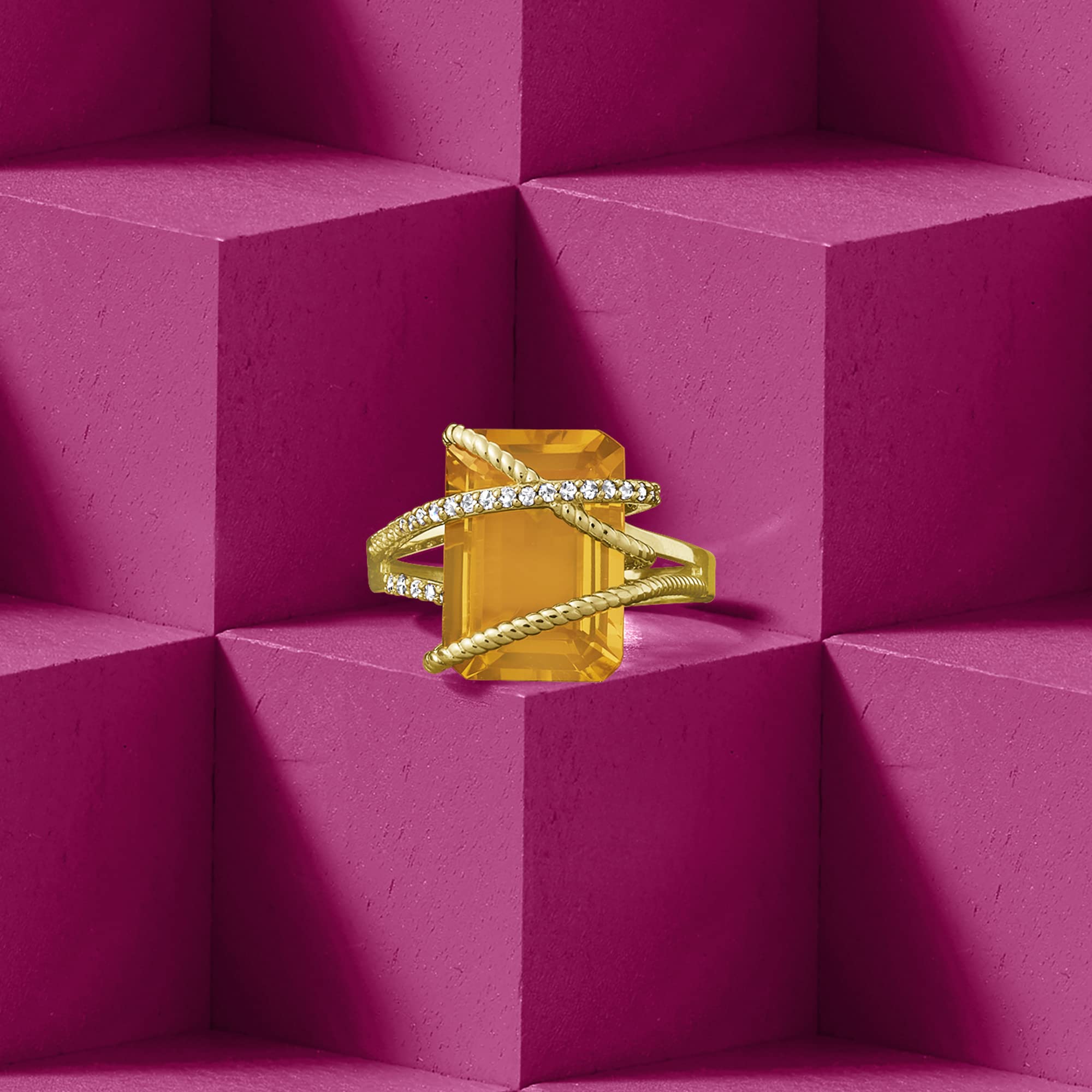 Ross-Simons 7.00 Carat Citrine and .15 ct. t.w. Diamond Ring in 14kt Yellow Gold. Size 6