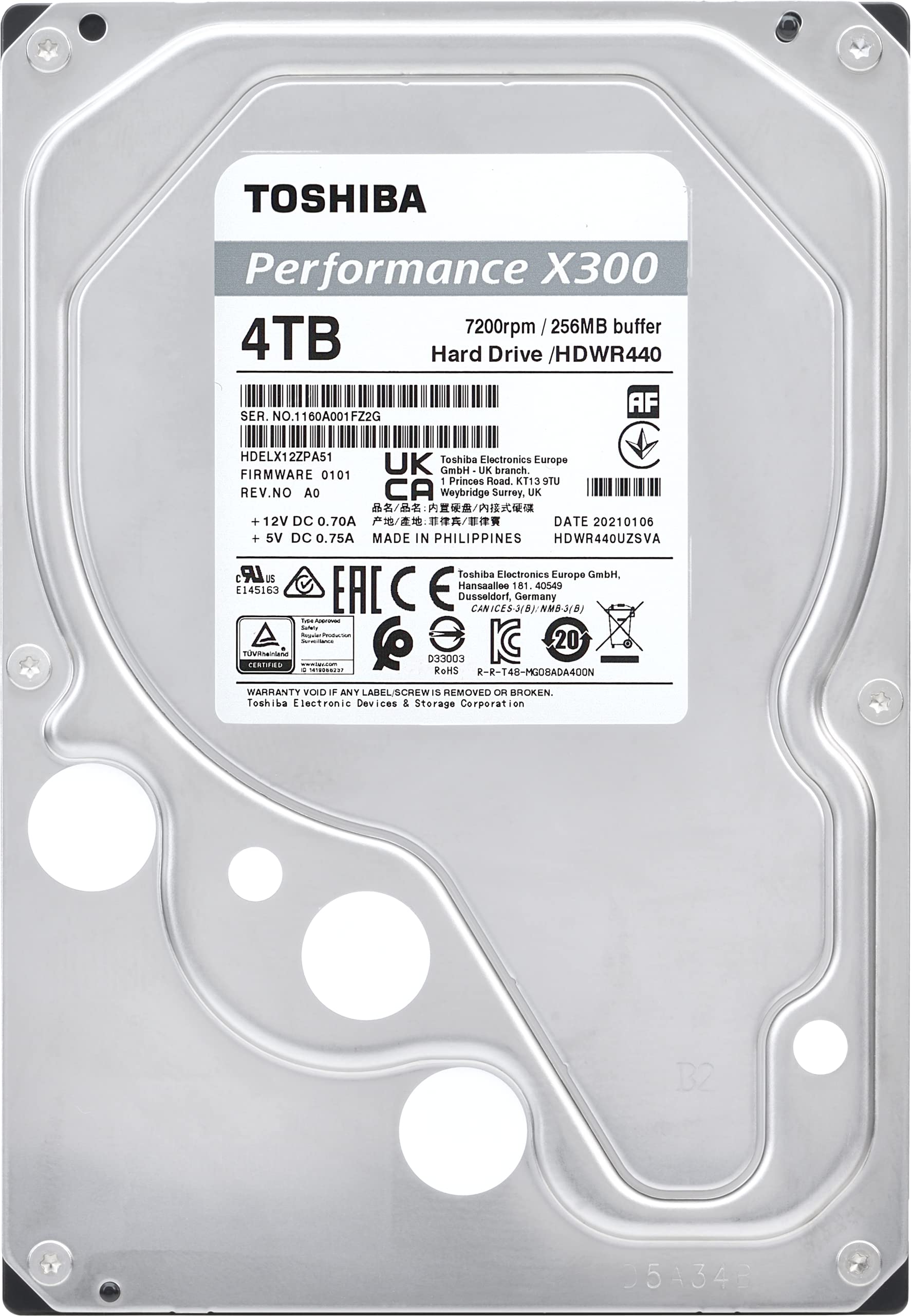 Toshiba X300 4TB Performance & Gaming 3.5-Inch Internal Hard Drive – CMR SATA 6 GB/s 7200 RPM 256 MB Cache - HDWR440XZSTA