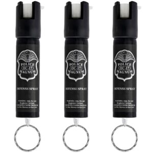 police magnum small pepper spray self defense- max heat strength oc- made in the usa- 3 pack 3/4oz gid keyrings (glow in dark)