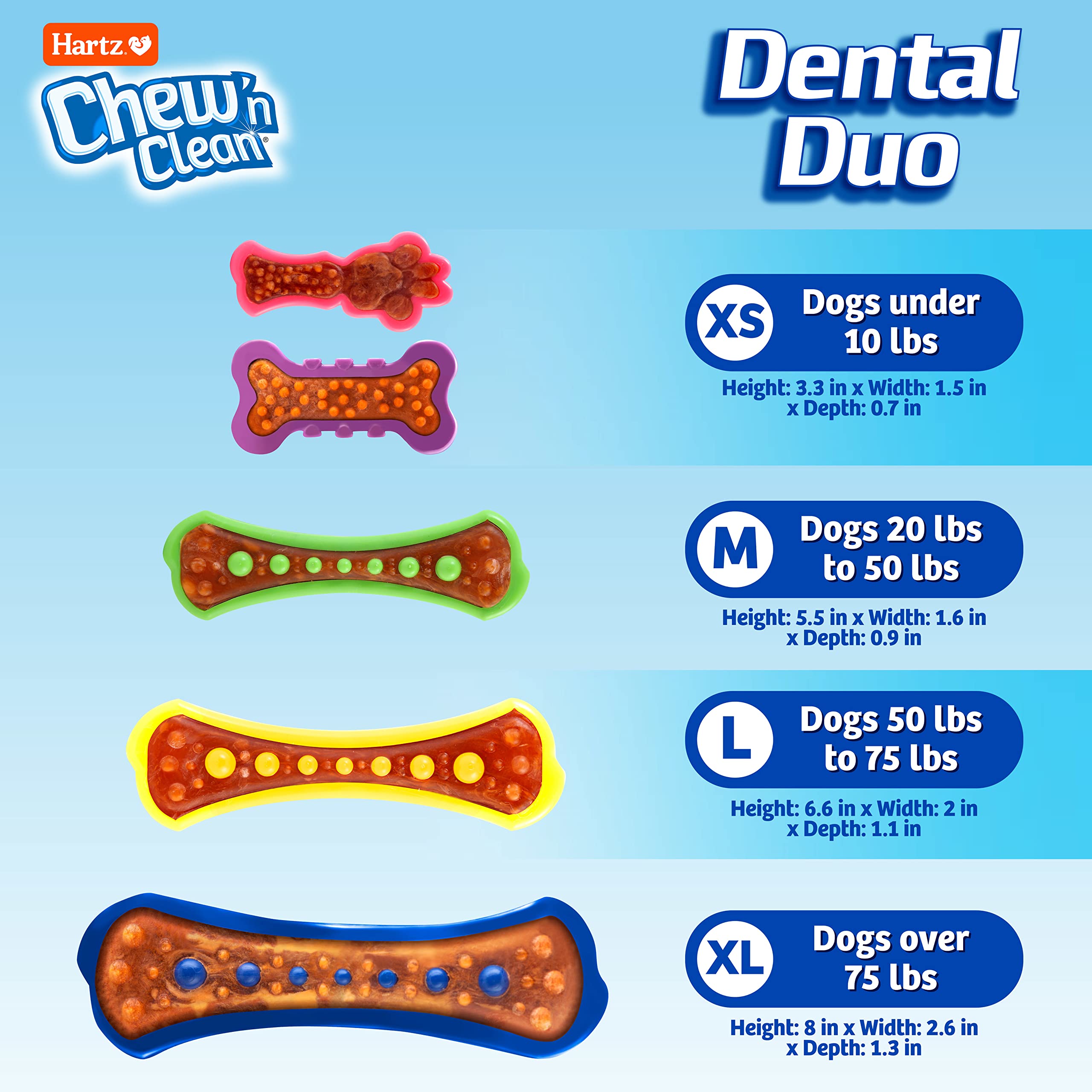 Hartz Chew 'n Clean Dental Duo Dog Treat & Chew Toy, Color Varies, Extra Small, 6 Count