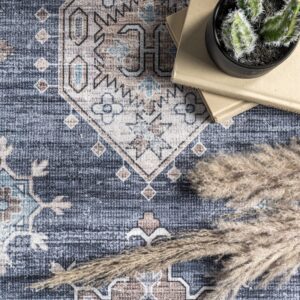 nuLOOM Finley Machine Washable Vintage Distressed Ultra Thin Area Rug, 5' x 8', Grey