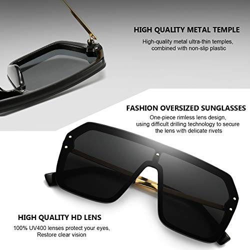 Oversized Sunglasses for Women Big One Piece Trendy Flat Top Rimless Visor Sunglasses Shield Large Shades Black+Pink