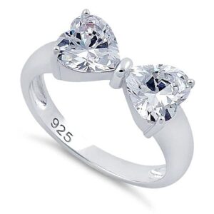 Sterling Silver 925 Bow Ring CZ Heart Cut Bow Ring Ribbon Ring Bridal Jewelry (6)