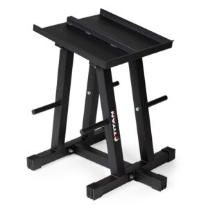 titan fitness dumbbell column stand and plate tree, 260 lb capacity, organize classic dumbbells power block dumbbells loose plates