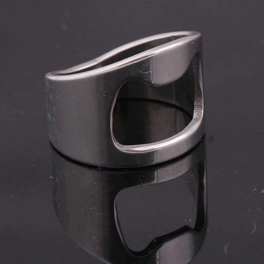 JAJAFOOK 316L Stainless Steel Beer Bar Tool Creative Versatile Bottle Opener Ring for Party Ring，Silver 12