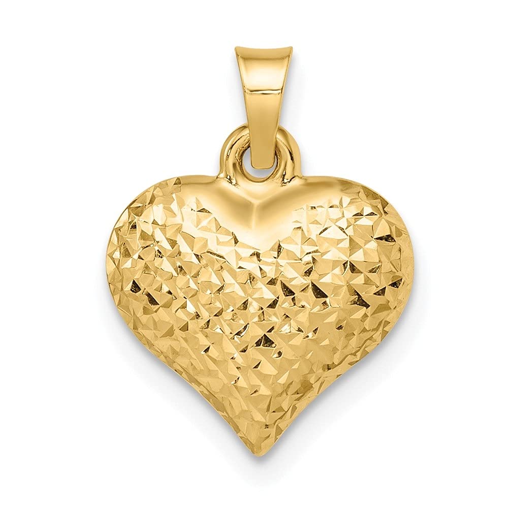 Diamond2Deal 14k Yellow Gold Diamond-cut Large Puffed Heart Pendant (L-11.95mm W-13.07mm)