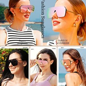 Oversized Sunglasses for Women Big One Piece Trendy Flat Top Rimless Visor Sunglasses Shield Large Shades Black+Pink