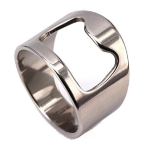 JAJAFOOK 316L Stainless Steel Beer Bar Tool Creative Versatile Bottle Opener Ring for Party Ring，Silver 12