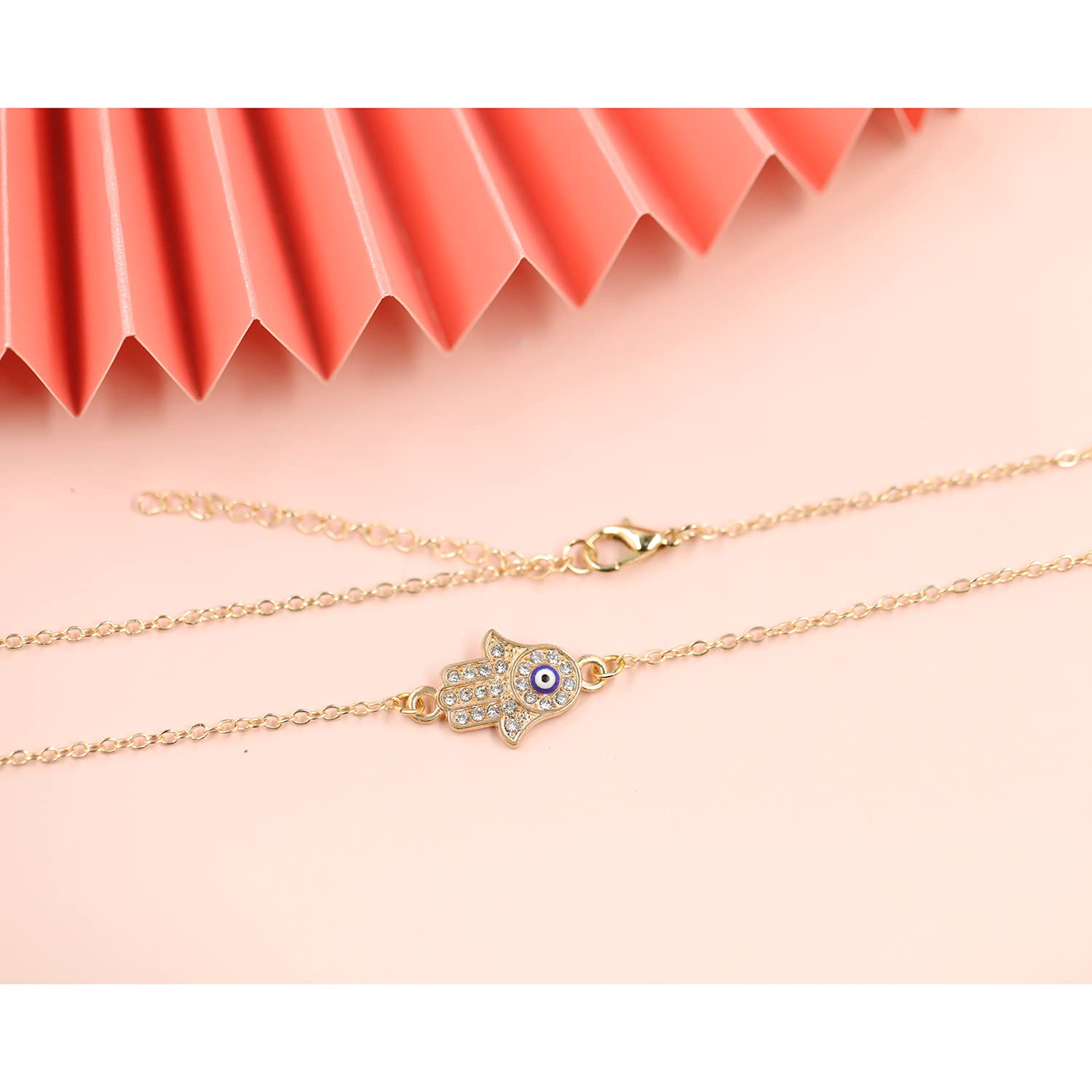 Baydurcan Gold Dainty Evil Eye Necklace and Hamsa Necklace Turkish Blue Eye Hand Pendant Necklace 3pcs Lucky Protection Jewelry Gift for Women Teenagers