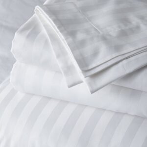 Merissa Luxury 100% Egyptian Cotton Sheets 1000 Thread Count 4 Piece Extra Deep Pocket Bed Sheet Set Sateen Stripe (White, Queen)