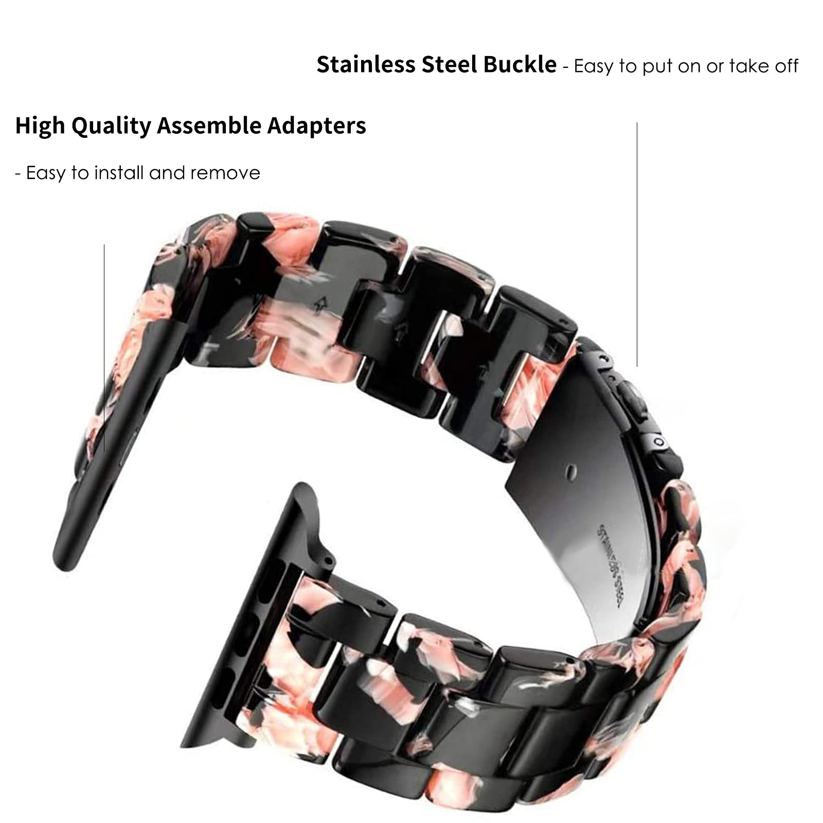 HOPO Compatible With Apple Watch Band 38mm 40mm 42mm 44mm Thin Light Resin Strap Bracelet With Stainless Steel Buckle Replacement For iWatch Series Ultra 9 8 7 6 5 4 3 2 1 SE(Black