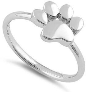 Sterling Silver 925 Paw Print Ring Animal Lover Ring Puppy Pet Paw Ring (10)