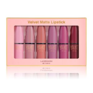 Dulele 6 Colors of Velvet Smooth Matte Lipstick Set, Long Lasting & Waterproof Non-Stick Cup Nude Color Lip Makeup Gift Set for Girls and Women