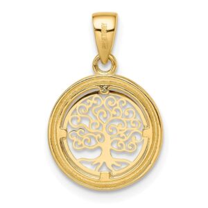 Diamond2Deal 14k Yellow Gold Tree of Life Circle Pendant (L-14mm W-14mm)