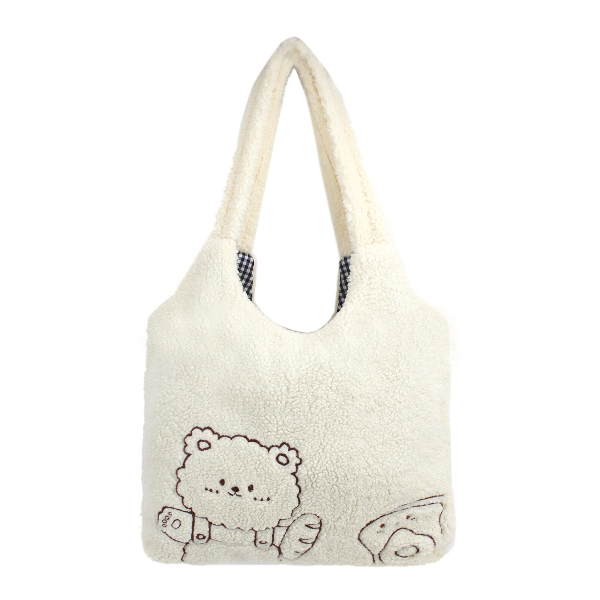 ZLM BAG US Plush Shoulder Handbag Cute Bear fluffy Tote Handbag Large faux Lamb Wool Shopping Bag