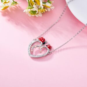 PEIMKO Ladybug Gifts 925 Sterling Silver Ladybug Pendant Tree of Life Mushroom Necklace for Women, Ladybug Jewelry Birthday Gifts for Girls