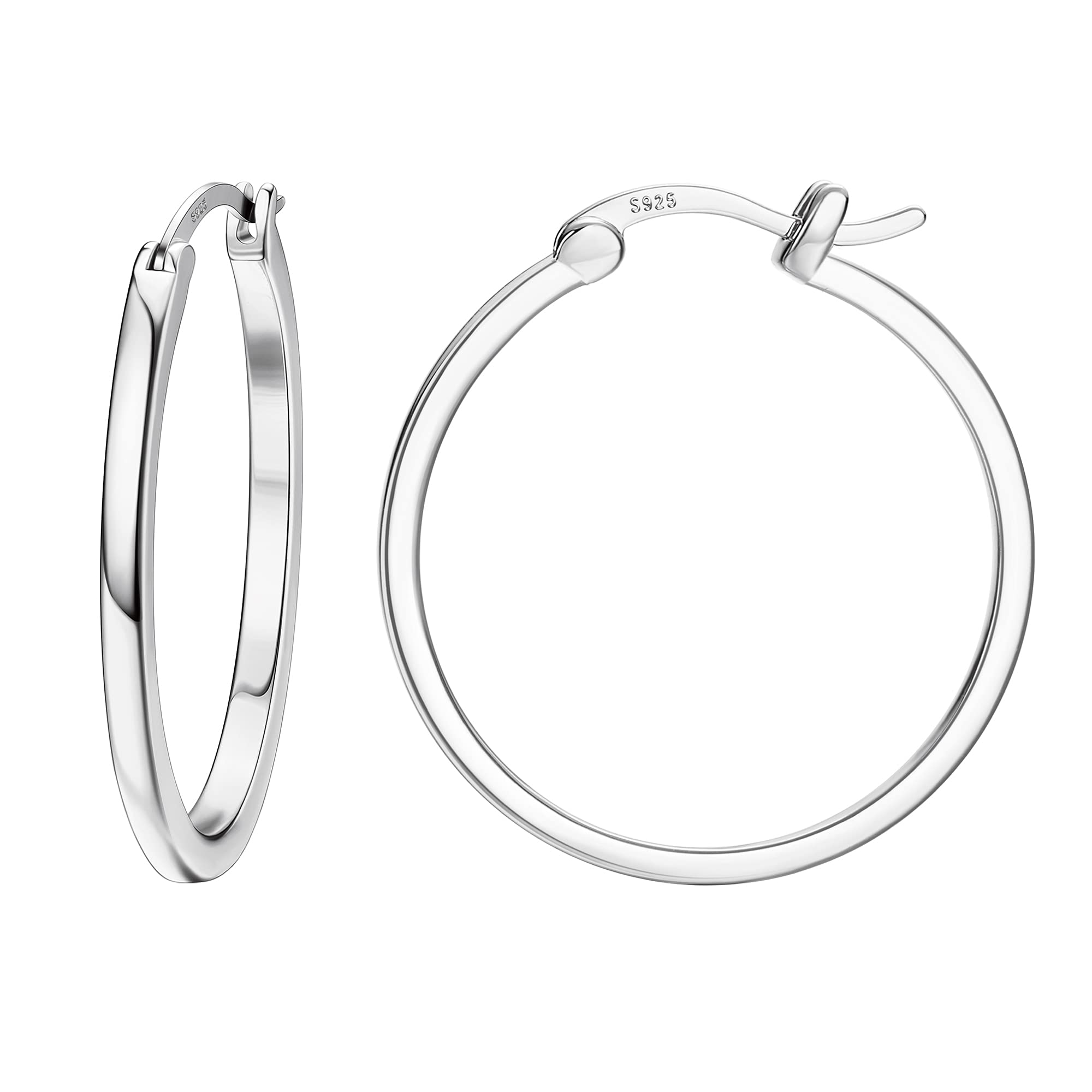 Hayoso 18K Gold Plated Hoop Earrings - 925 Sterling Silver Hoop Earrings Womens Hypoallergenic Hoops | Square Tube Hoop Earrings for Women 15mm/20mm/30mm/40mm (Silver 30mm)