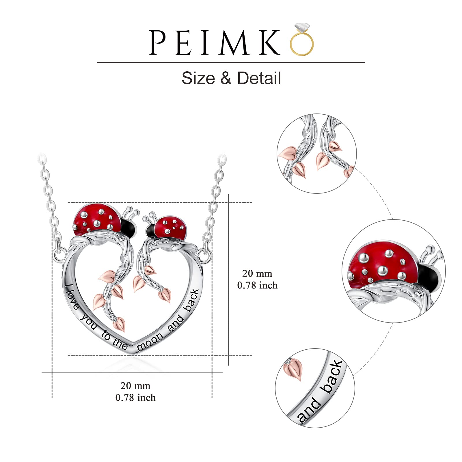 PEIMKO Ladybug Gifts 925 Sterling Silver Ladybug Pendant Tree of Life Mushroom Necklace for Women, Ladybug Jewelry Birthday Gifts for Girls