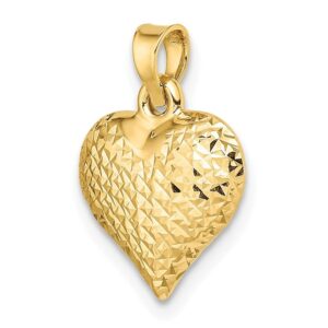 Diamond2Deal 14k Yellow Gold Diamond-cut Large Puffed Heart Pendant (L-11.95mm W-13.07mm)