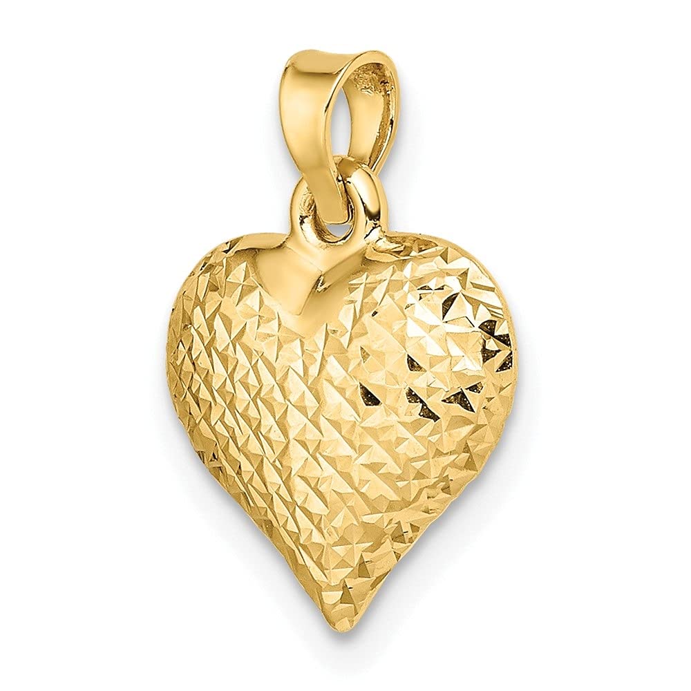 Diamond2Deal 14k Yellow Gold Diamond-cut Large Puffed Heart Pendant (L-11.95mm W-13.07mm)