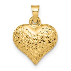 Diamond2Deal 14k Yellow Gold Diamond-cut Large Puffed Heart Pendant (L-11.95mm W-13.07mm)