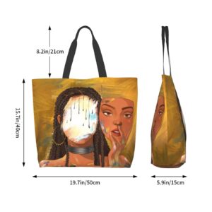 African American Woman Tote Bag for Women Beach Canvas Bag Travel Reusable Grocery Shopping Bag Tote for Women