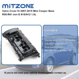 MITZONE Cylinder Head Valve Cover Compatible for 2007-2015 Mini Cooper Base R55-R61 non-S N16/N12 1.6L Replace 11127646554