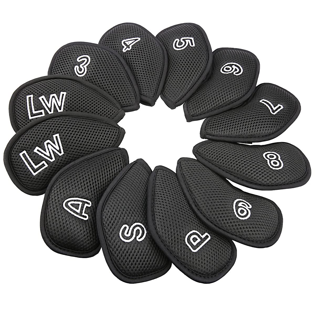 Golf Builder 12Pcs/Pack Meshy Golf Iron Covers Set Golf Club Head Cover Fit Most Irons (Black)