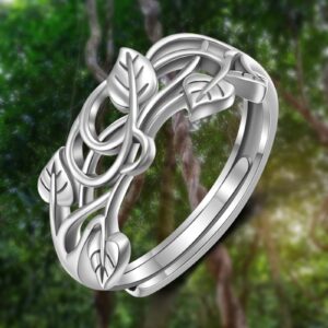 Yearace 925 Sterling Silver Filigree Ivy Wild Band Ring Adjustable Dainty Elvish Ring, Fairy Elf Jewelry for Women Bride Wedding Promise Ring, US Size 9