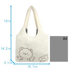 ZLM BAG US Plush Shoulder Handbag Cute Bear fluffy Tote Handbag Large faux Lamb Wool Shopping Bag